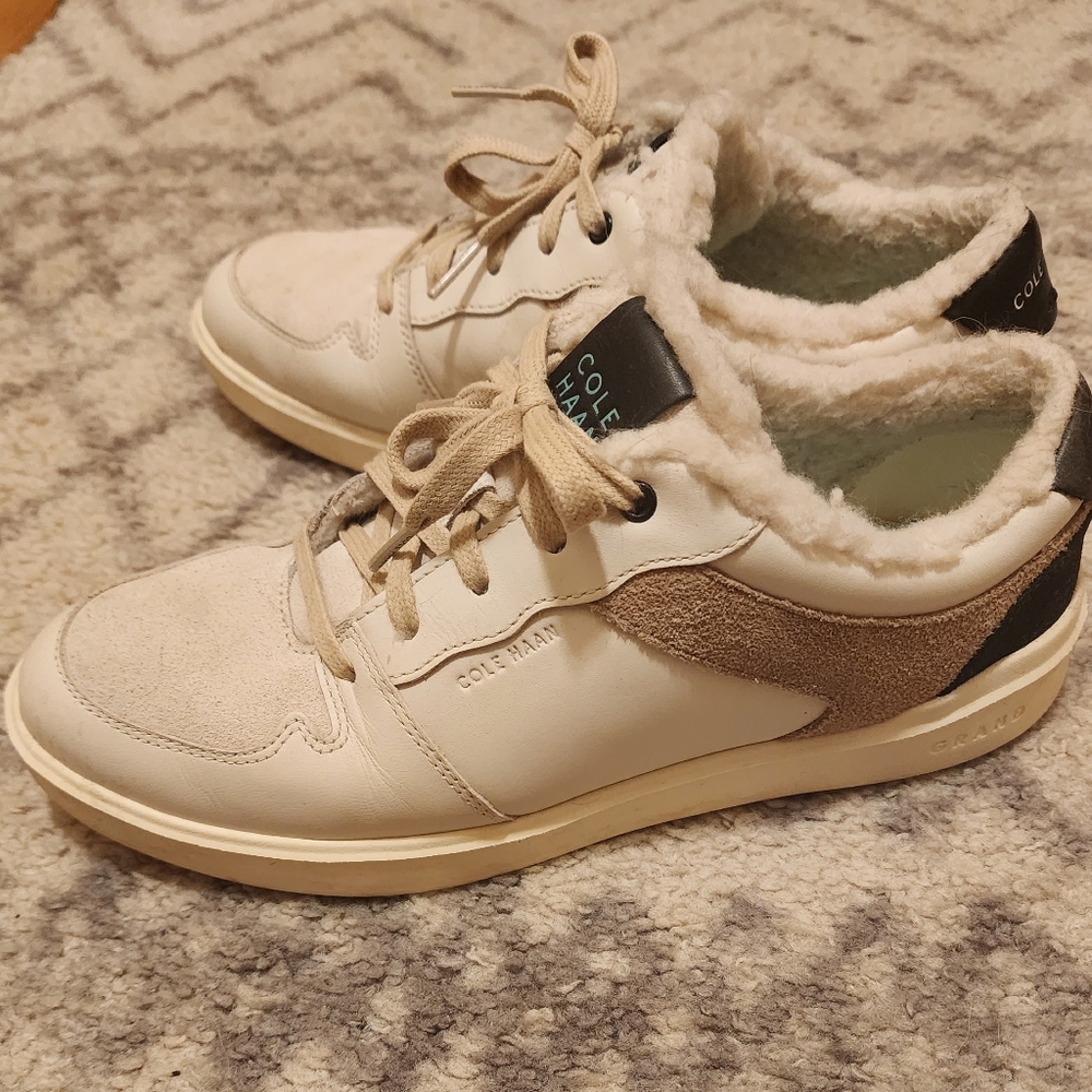 Cole Haan faux fur grand pro leather sneakers